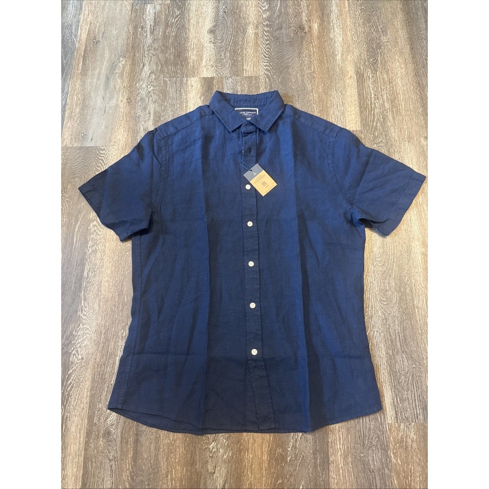 Charles Tyrwhitt Men's M Blue Pure Linen Shirt Slim Fit Short Sleeve NWT